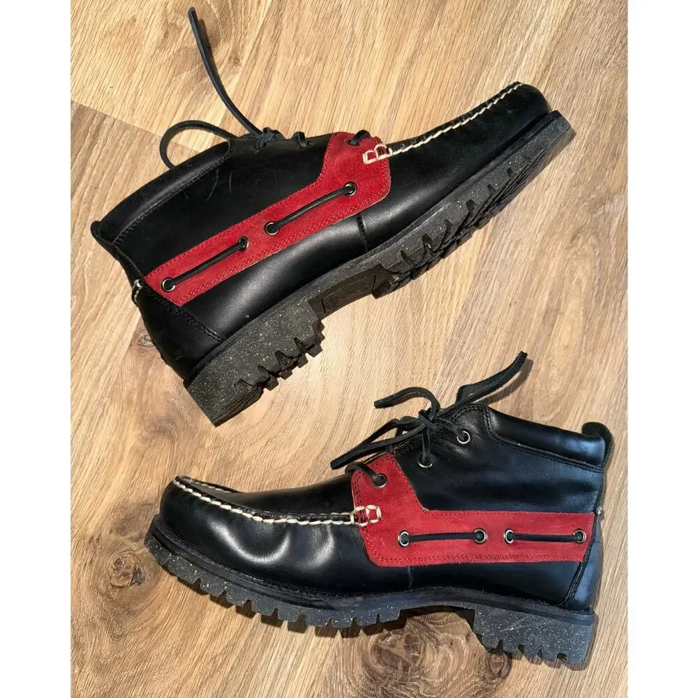 Polo Ralph Lauren Ridgemoor Black/Red Leather Moc Toe Ankle Boots - size 9 - L23